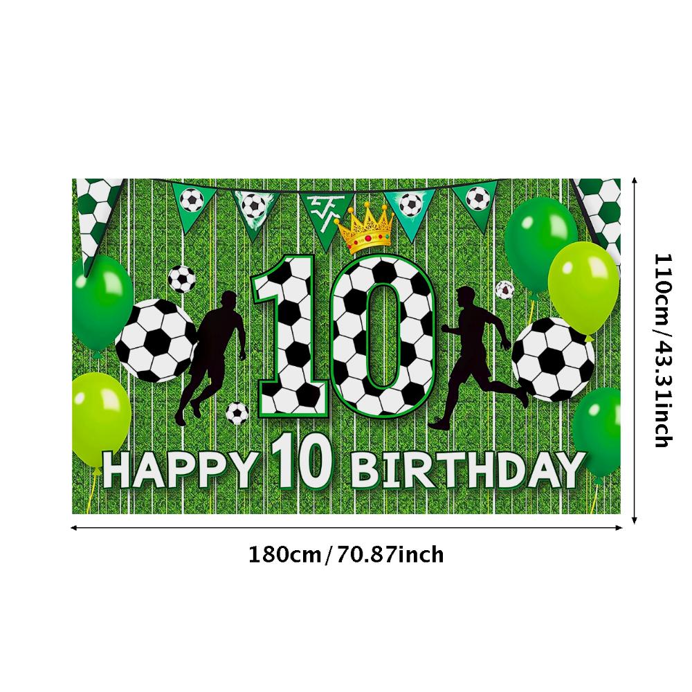 Soccer Themed Happy 10th Birthday Banner Sports Style Birthday Party Decoration Backdrop Photo Background for Celebration Events
