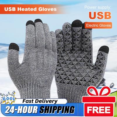 1 Pair USB Electric Heated Gloves Winter Outdoor Heated Gloves Touchscreen Heated Gloves Knitted Gloves Hand Warmer for Outdoor