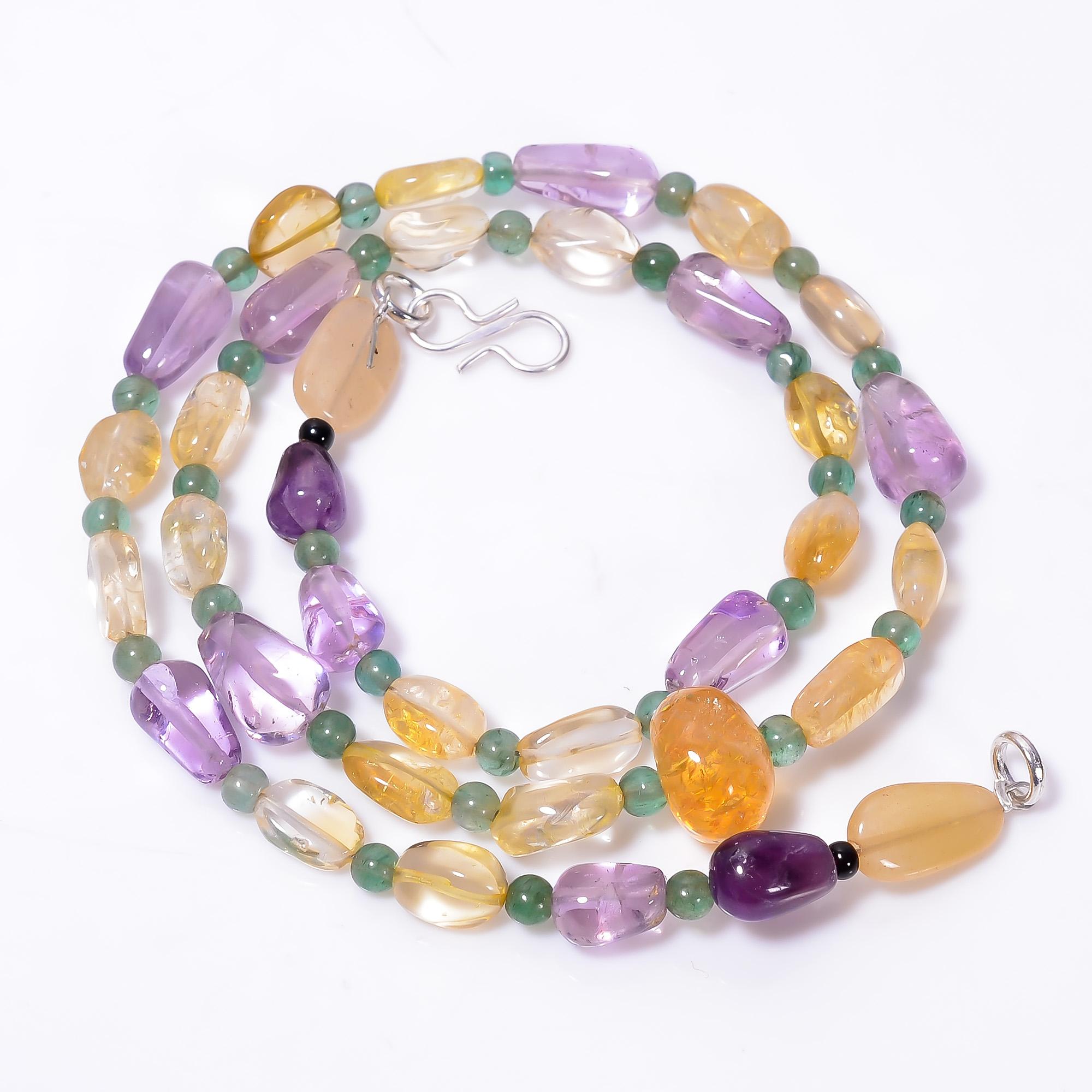 

Natural Citrine Amethyst Aventurine Gemstone Smooth Beads Necklace 4-12 mm 18 UB-8571