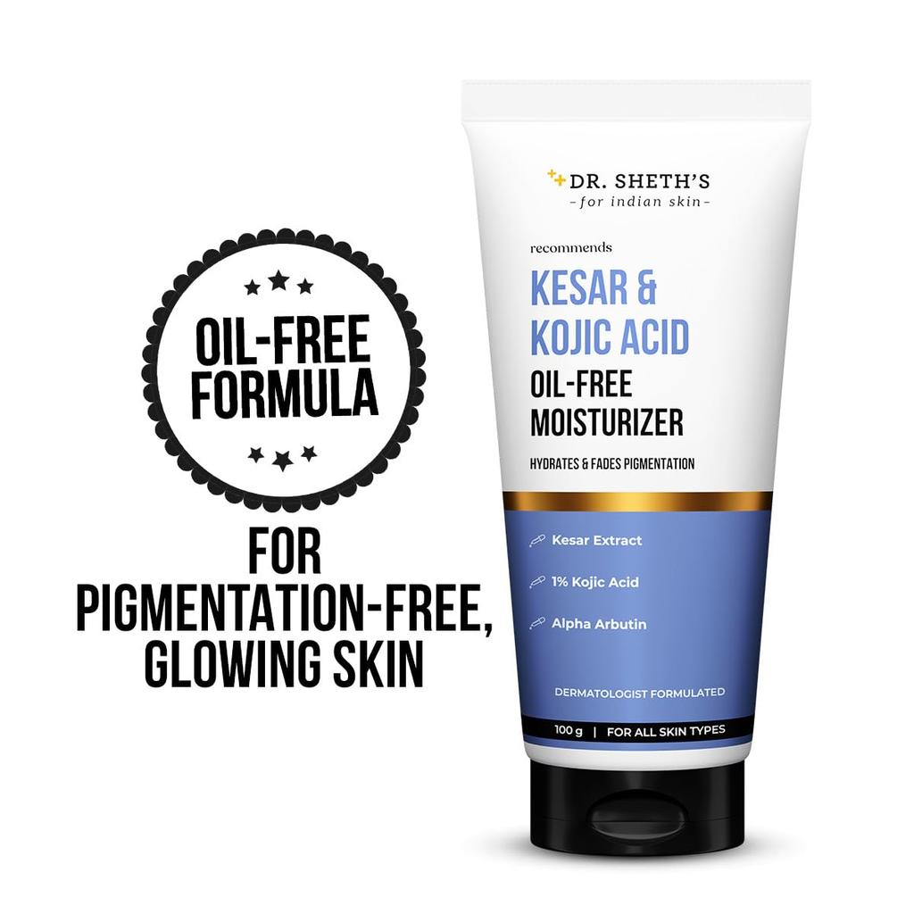 Dr. Sheth's Kesar & Kojic Acid Oil-Free Moisturizer 100 g Pack | Lightweight Gel Cream for Pigmentation & Glowing Skin