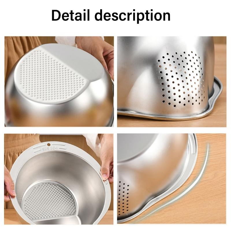 Easy To Store Rice Washing And Draining Tool Multipurpose Stainless Steel Strainer Bowl for Rice and Vegetable Draining