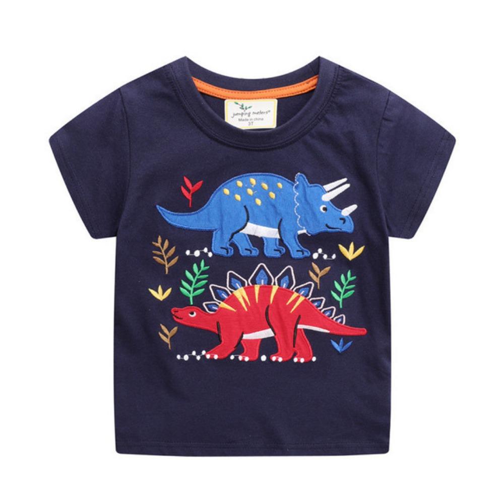 Jumping Meters 2-7T Arrival Striped Summer Boys Girls Tees Animals Cars Embroidery Kids Top Fashion Baby Clothes