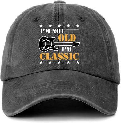Funny Guitar Distressed Washed Black Baseball Cap I'm Not Old I'm Classic Printed Cotton Adjustable Baseball Hat for Unisex