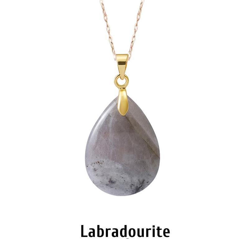 New Fashion Natural Stone Crystal Pendant Teardrop Simple Pendant Necklace Earrings Making Jewelry With Chain Collar