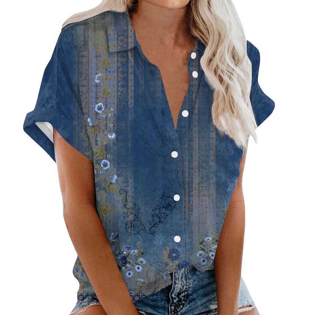 Women Summer Tops Short Sleeves V Neck Button Shirts Work Shirts Dressy Elegant Loose Shirts Women Pullover Beach Shirts Short Sleeves