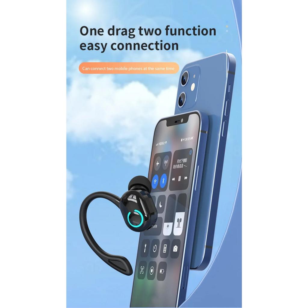 Bluetooth 5.2 Business Wireless Headphone Ear-Hook Mini HIFI Bass Noise Cancelling Earphone with Mic Earbuds Sport Game Headset