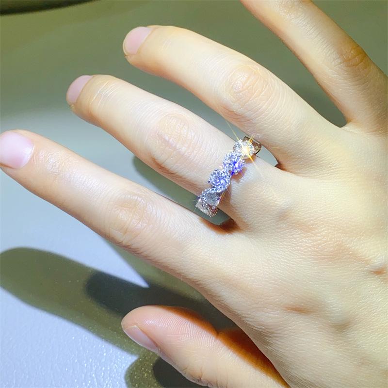 Moissanite & Diamond White Gold Stackable Pinky Rings for Women
