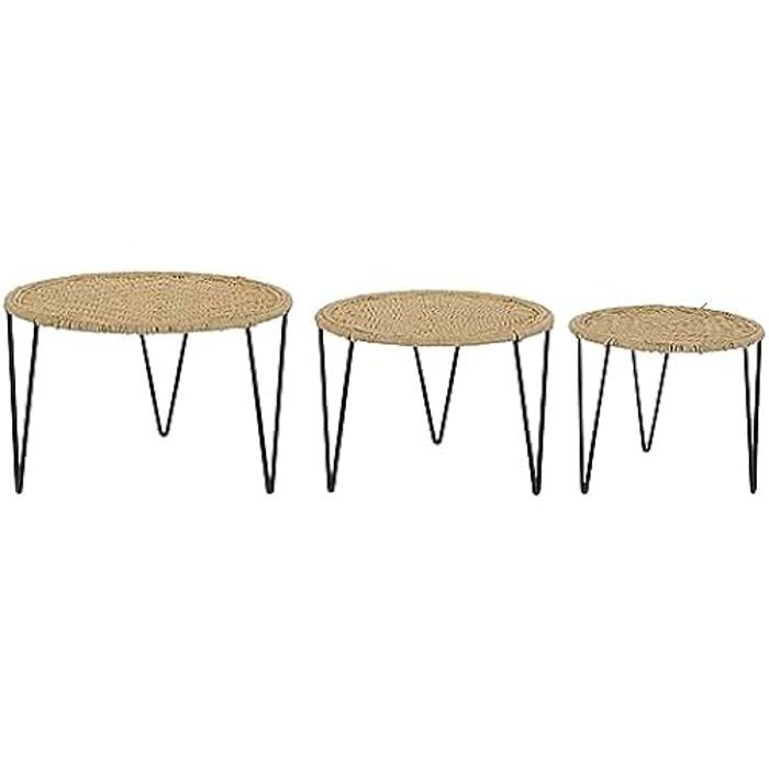 Tables - DKD Home Decor - Lot de 3 - Métal et corde - Marron et noir - 62x62x40 cm