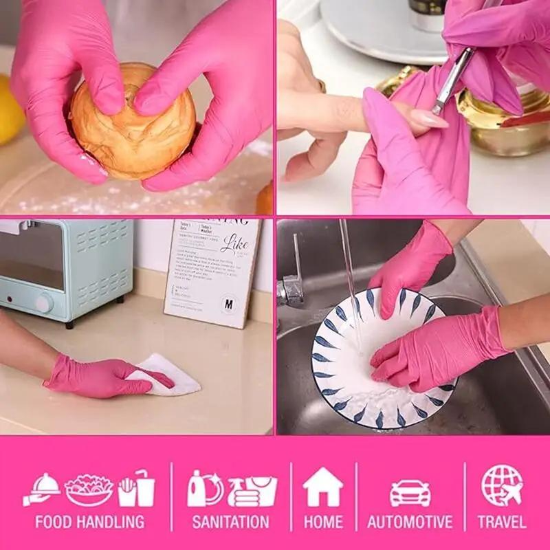 Fuchsia Nitrile Gloves Disposable Powder Free Household Cleaning Gloves for Kitchen Gardening Working Dishwashing Industrial