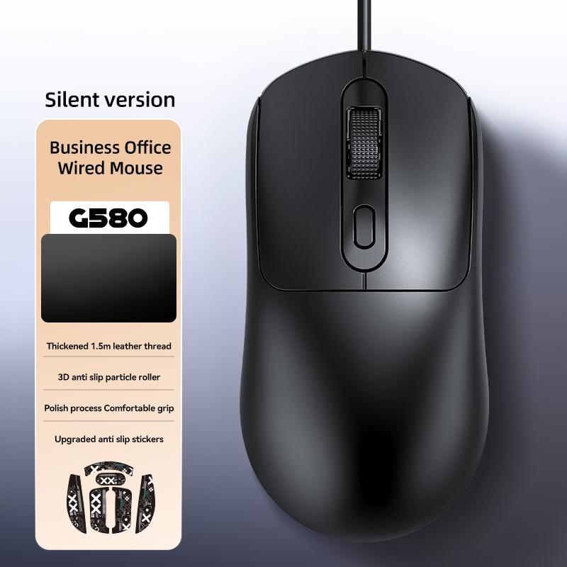 

T-WOLF G580 Wired Mouse Ergonomic Design Office Mouse with 3D Anti-Slip Grille Roller 1000-1600 DPI White