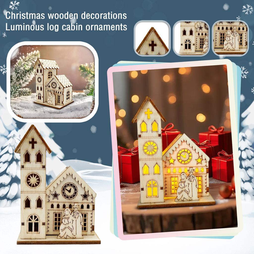 Christmas Glowing Wooden House Decoration Holiday Desktop Decoration Suitable For Holiday Parties And Home Decor Christmas Gifts