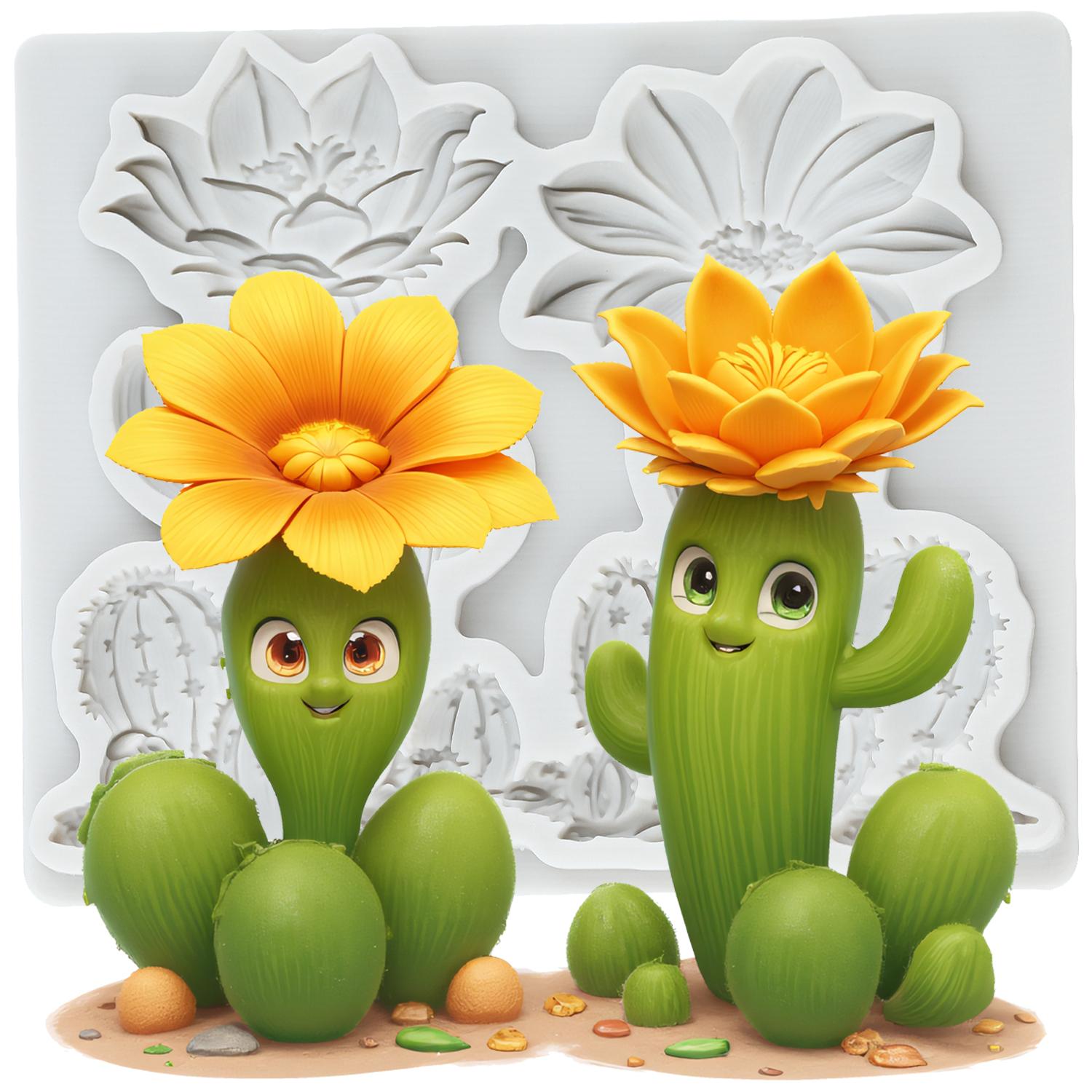 

Cactus Silicone Molds Succulent Cactus Fondant Mold Cake Decorating Tools Cupcake Topper Candy Chocolate Gumpaste Mold сірий колір