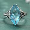 Elegant Inlaid Sea Blue CZ Women's Ring Aesthetic CopperColor Geometry Daily Wear Party Jewelry Anniversary Gift