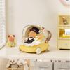 Storage Box Cartoon Trolley Shape Display Case with Handle And Rotating Dust-Proof Cover Organizer for Dolls Jewelry Stationery