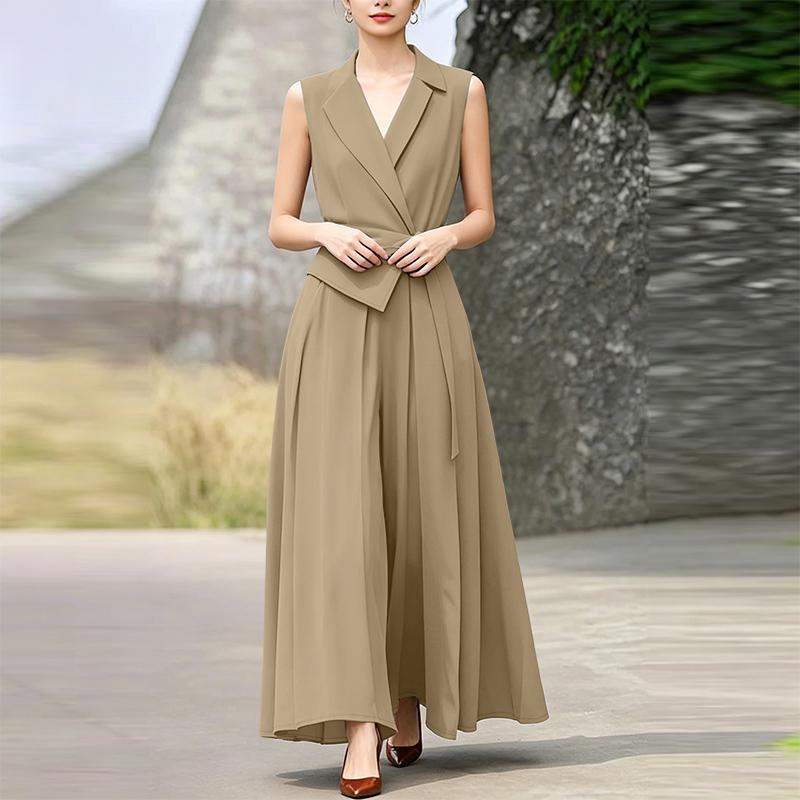 ZANZEA Women Casual Turn Down Collar Summer Sleeveless Wide Leg Jumpsuits