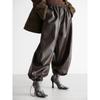 Fashion Style Drawstring Ankle-Tied Bloomers Loose Leather Pants PU Leather Pants Loose PU Leather Pants