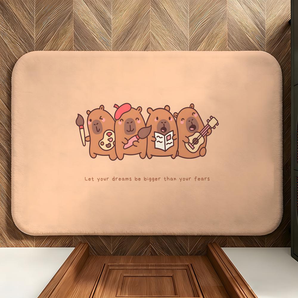 Animal C-Capybara Floor Mat Soft Flannel Entrance Door Mat Non Slip Absorbent Bathroom Bedroom Floor Rug