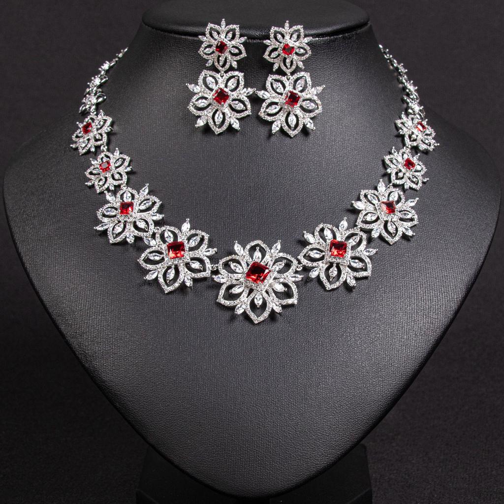 Luxury European & American Necklace & Zircon Earrings Set - Women's High-End Ins Style for Evening & Wedding Dress