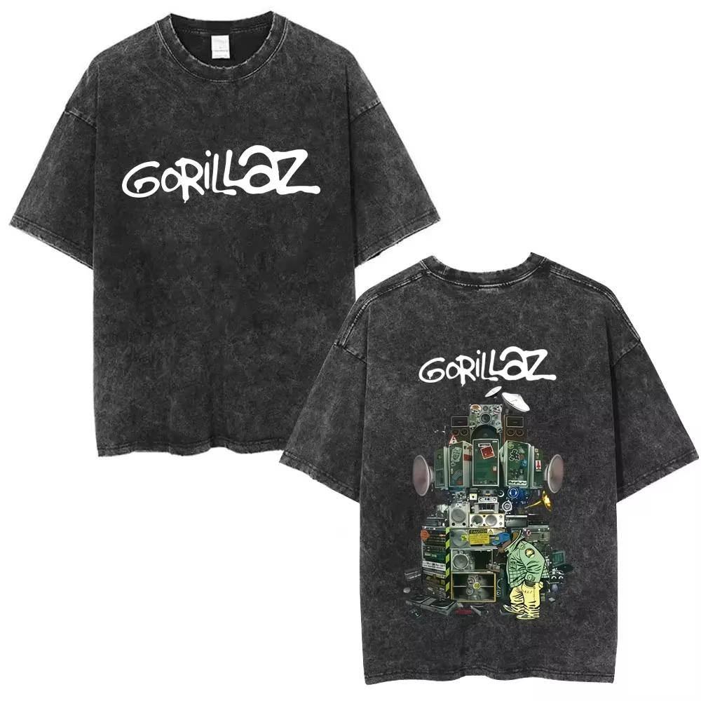 Vintage Washed Gorillaz The Now Now Album Graphic T-shirt Unisex Punk Hip Hop Oversized Streetwear Short Sleeve Soft Cotton Tee Tops