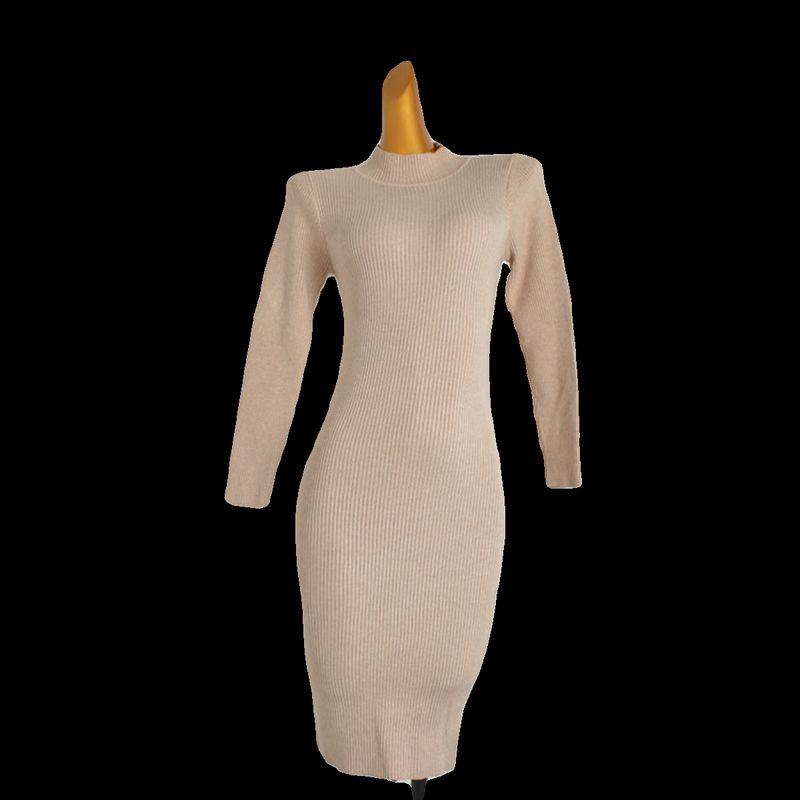 Fall and Winter New Arrival Cut Label Half-High Collar Long Sleeves Knitting Dress Female Skinny Inner Match Bottoming Mid-Length Hip Skirt