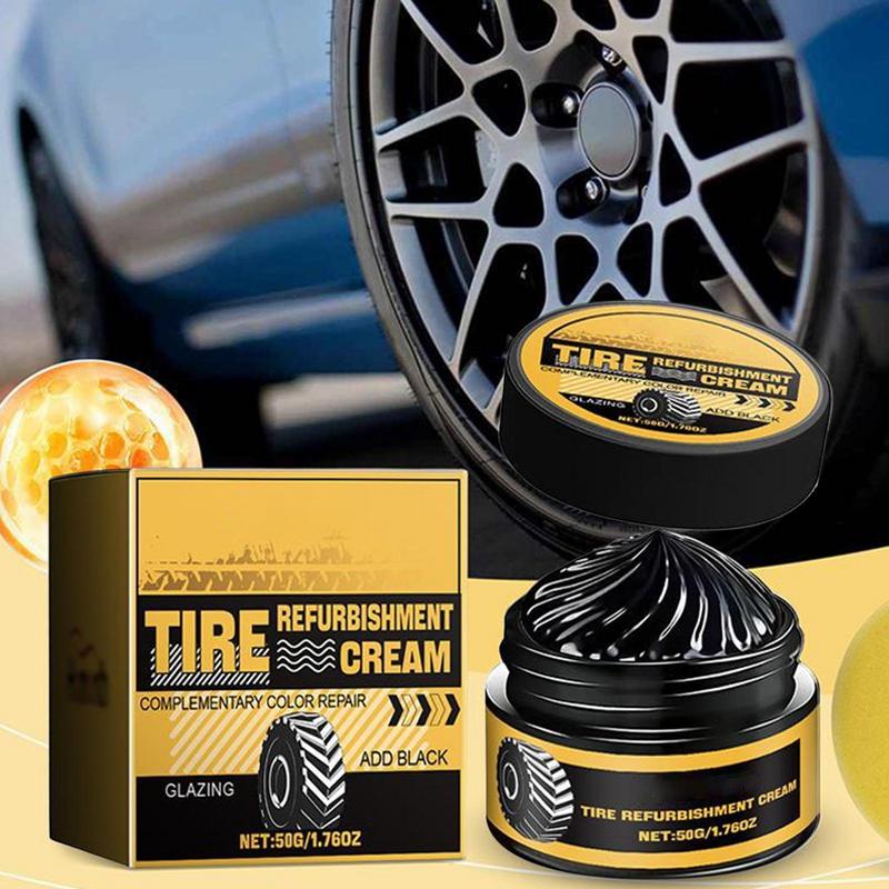 50g Tire Shine Coating Tyre Gloss Hydrophobic Sealant Wax Maintenance Long Cleaner Lasting Tire Agent Refurbishing with Sponge