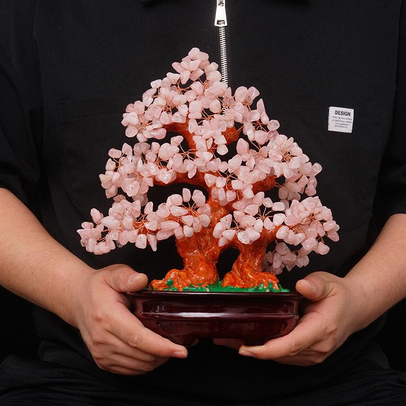 28cm Natürlicher Rosa Kristall Lebensbaum Chakra Kristallbaum - Bonsai Feng Shui Geldbaum für Heilung und Glück - 11"