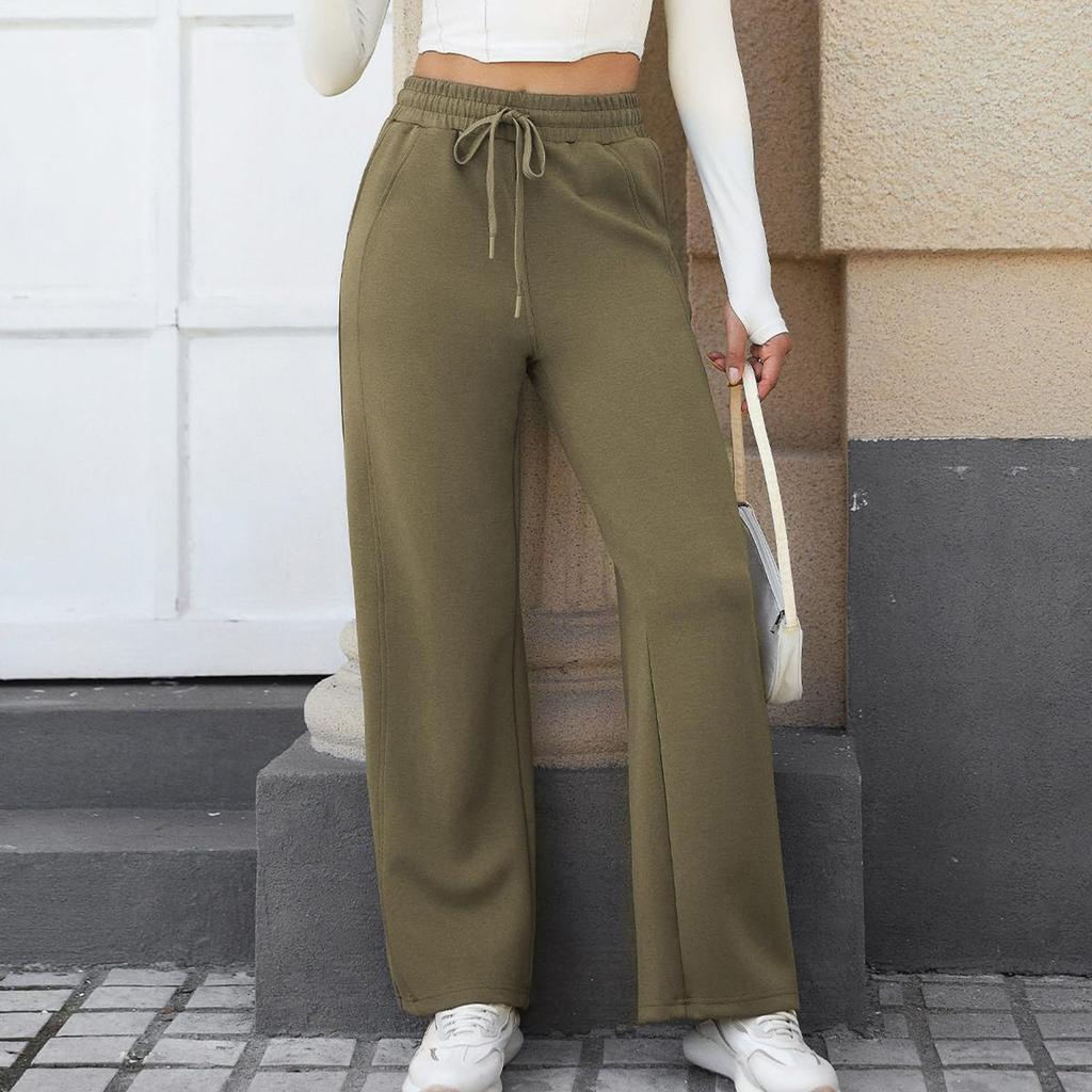 Dámské joggingové kalhoty s vysokým pasem a kapsou, tepláky, kalhoty jednobarevné, ležérní kalhoty