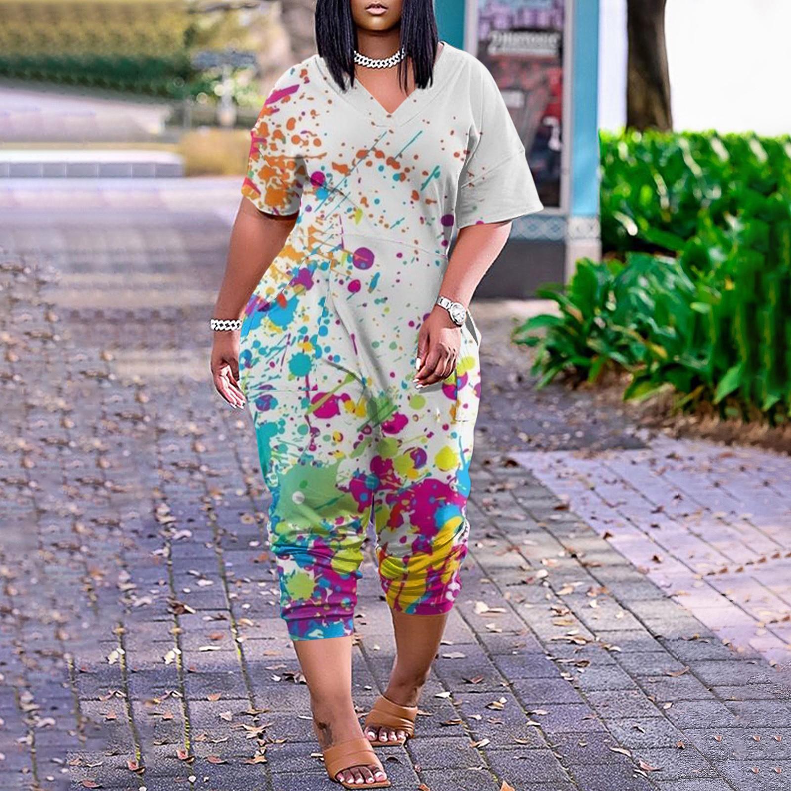 

Женские повседневные комбинезоны на молнии с V-образным вырезом и короткими рукавами больших размеров с карманами, широкие длинные комбинезоны L белый