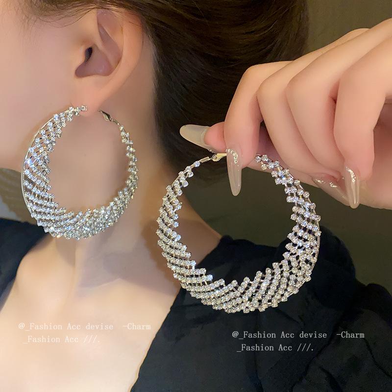 Silver Needle Diamond Moon Geometric Earrings Spice Girl Personality High Sense Earrings Exaggerated Fashion Versatile Earrings Women