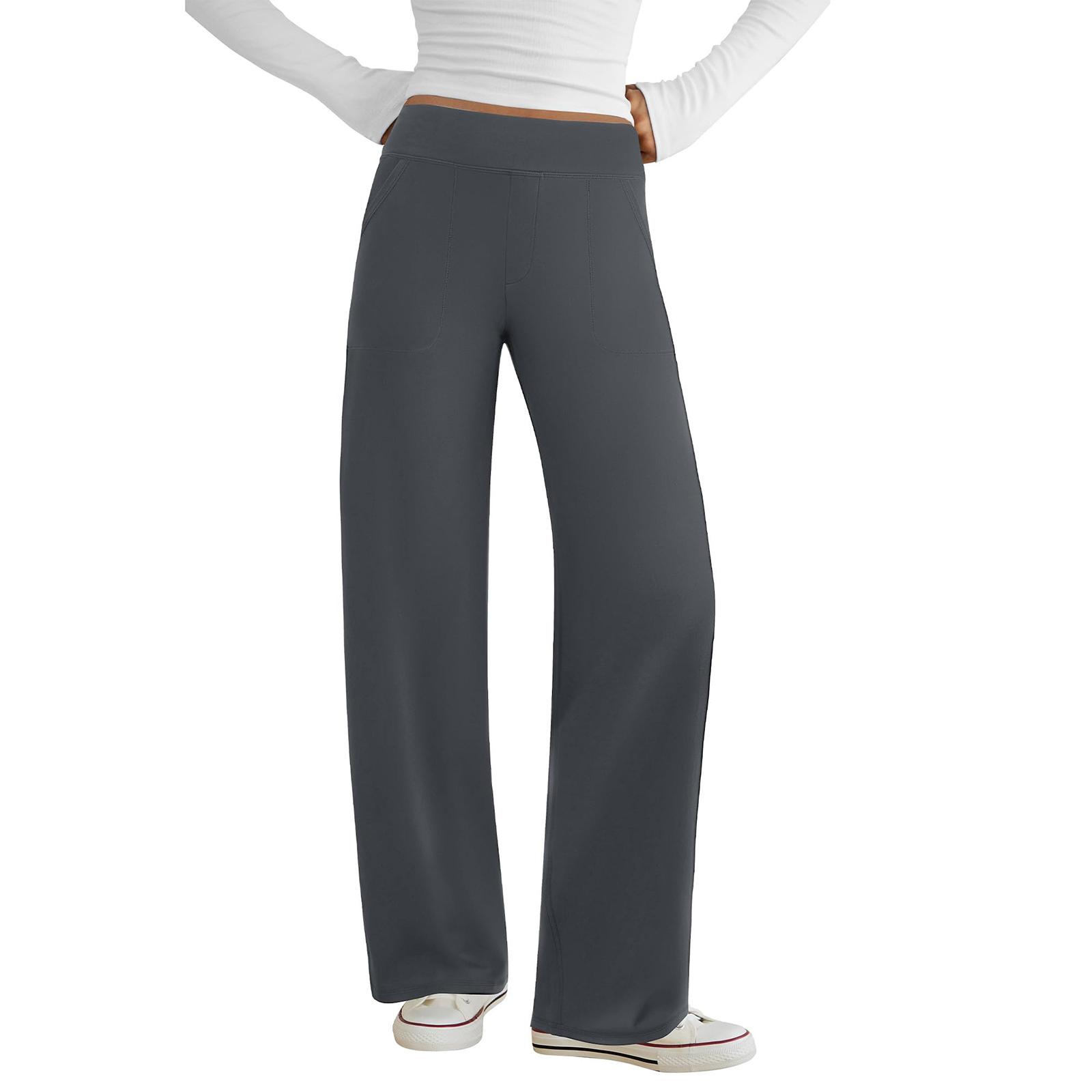 

Ladies Fashionable Solid Color Straight Leg Pants With High Waist Pockets Casual Pants XL