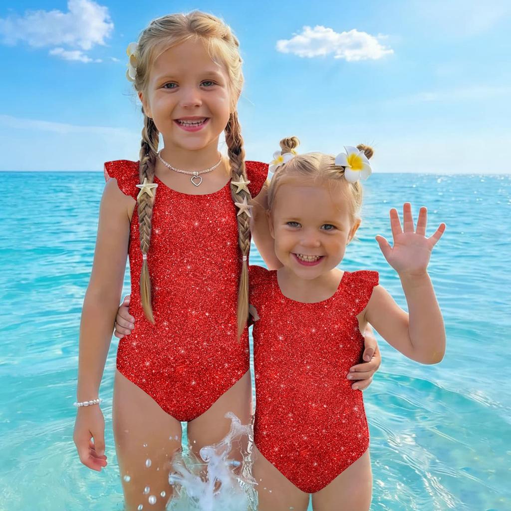 Bañador de una pieza para niña Estampado de lentejuelas Ropa de baño para niños Ajuste cómodo Diseño sin mangas Estilo casual Adecuado para Verano Playa Piscina