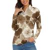 Women's Casual Fashion Retro Floral Print Long Sleeve Zipper Neck Top T-shirt