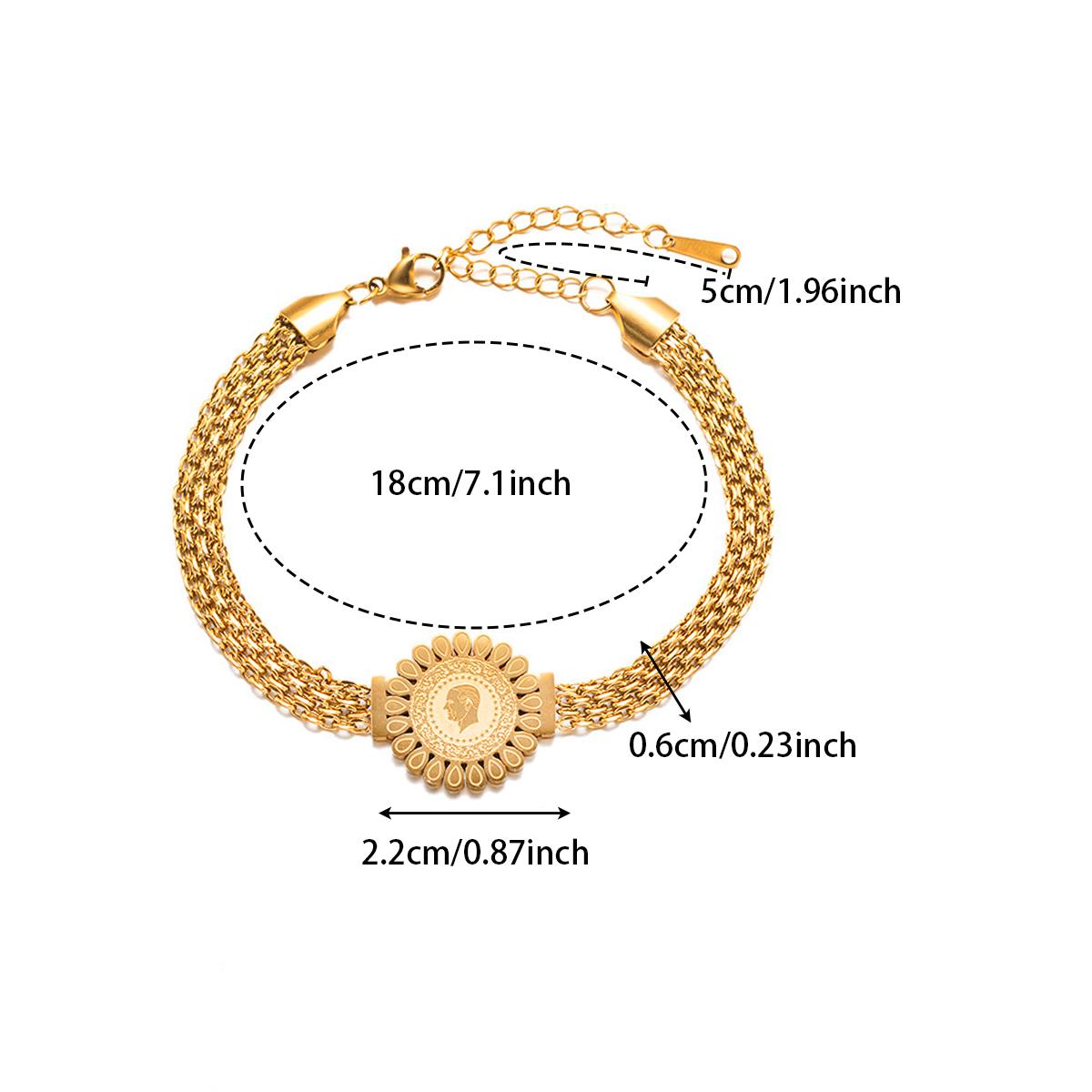 316L Stainless Steel Gold Color Round Portrait Coin Charm Bracelet For Women Trendy Waterproof Thick Chain Jewelry Gift