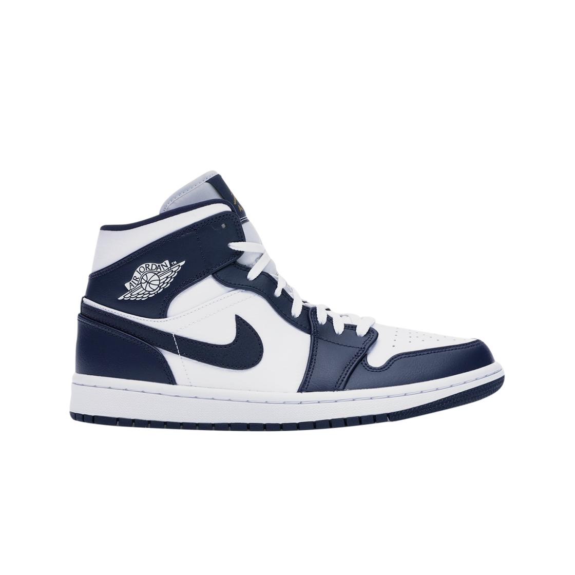 

Мужские кроссовки Jordan 1 Mid White Metallic Gold Obsidian 554724-174