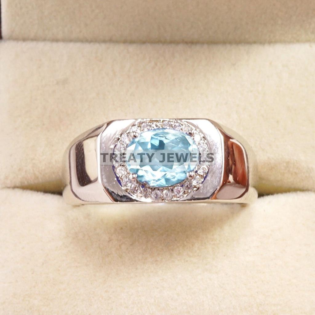 Aquamarine Oval Cut Gemstone With 925 Sterling Silver Ring For Men's #A757 JL375659103156