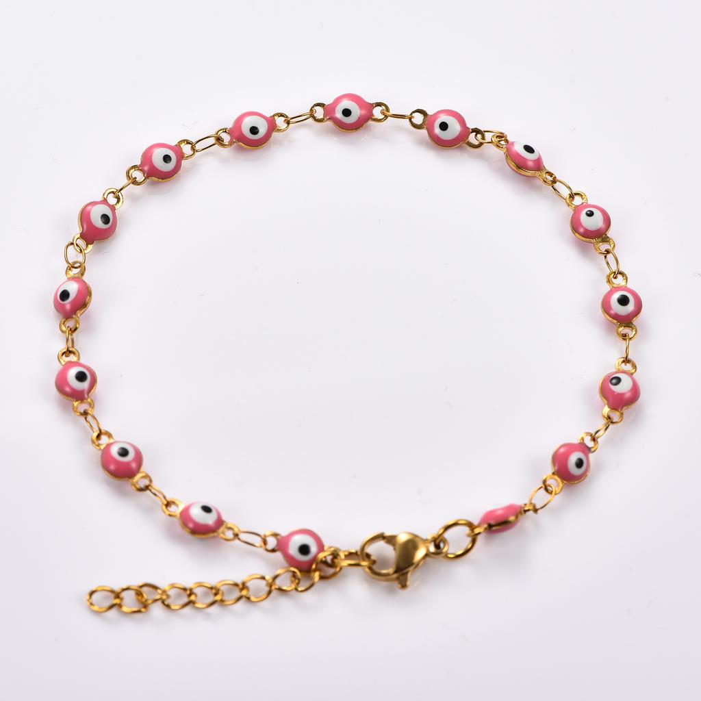 4mm Stainless Steel Round Turkish Evil Eye Bracelet Link Hand Chain for Women Girl Wristband Anklets Metal Jewelry Summer Gift
