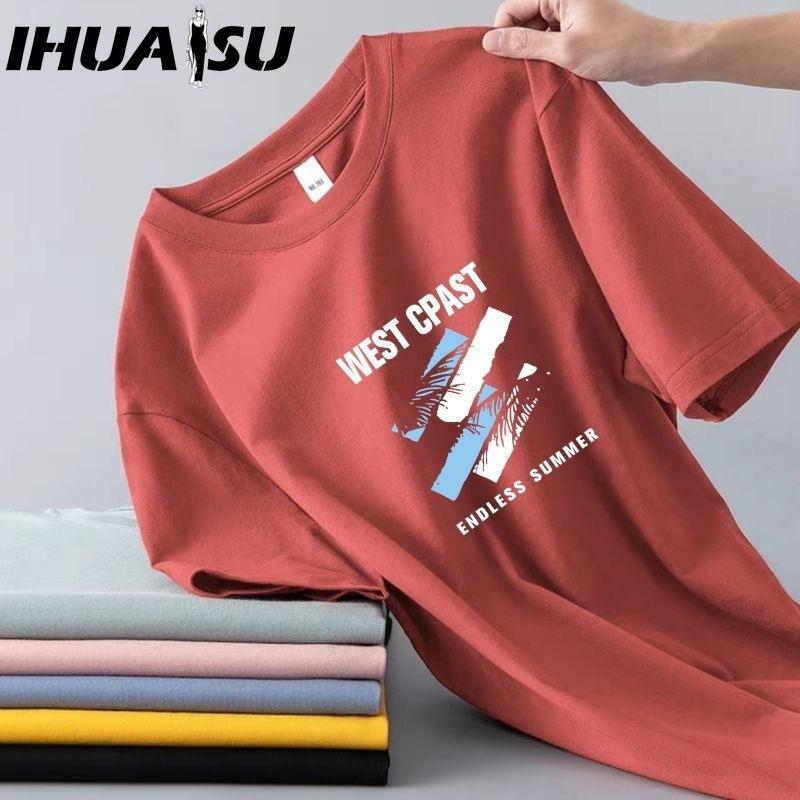 

Футболка с коротким рукавом IHUASU из хлопка, мужская модная свободная рубашка с коротким рукавом, напечатанная сострадательная рубашка XXXXXL кирпич красный