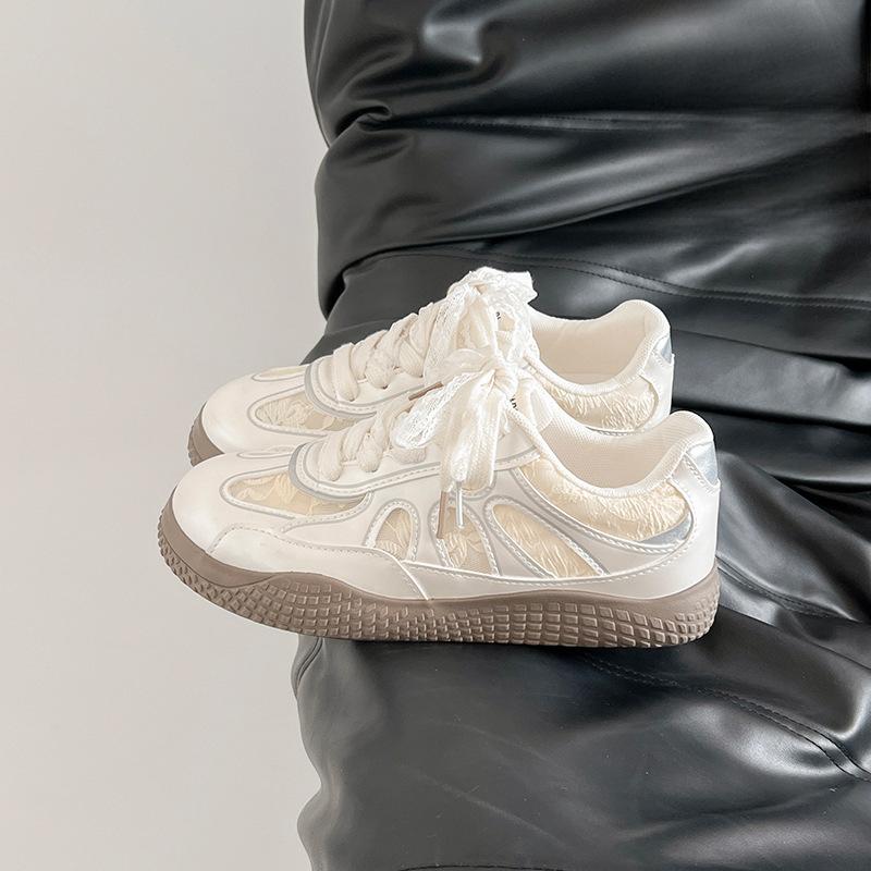 Silver Sneakers Women's 2 New Niche Retro Ballet Style Mesh Breathable Summer Ugly Cute Lace