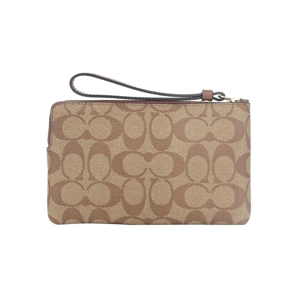 COACH Corner Zip Coated Canvas Mahjong Wrist Bag Clutch Small Women's Khaki (Unisex) Clutches 6648 IME74