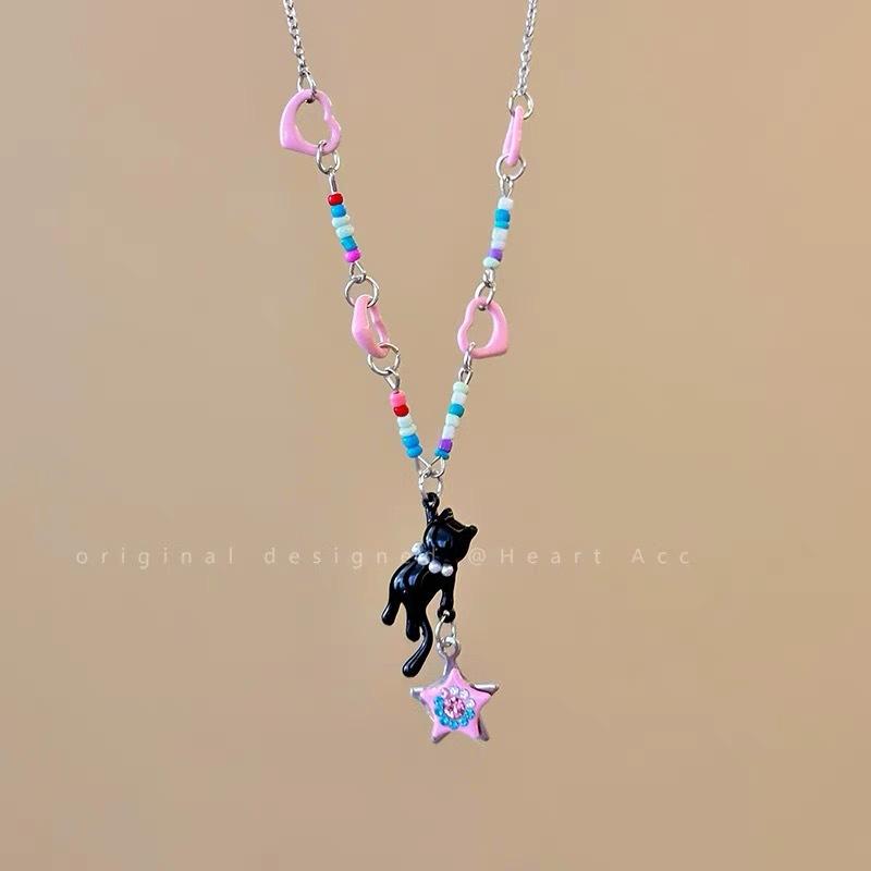 Star Beaded Necklace for Women - Cute Summer Style Set - Elegant and Cool Lockbone Chain Design
