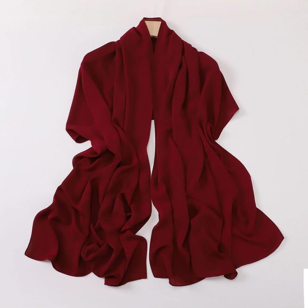 High Quality Satin Chiffon Hijab Scarf Shawls Drape Long Scarf Women'S Pleated Scarf Big Size Turbans For Women Krepp Hijabs