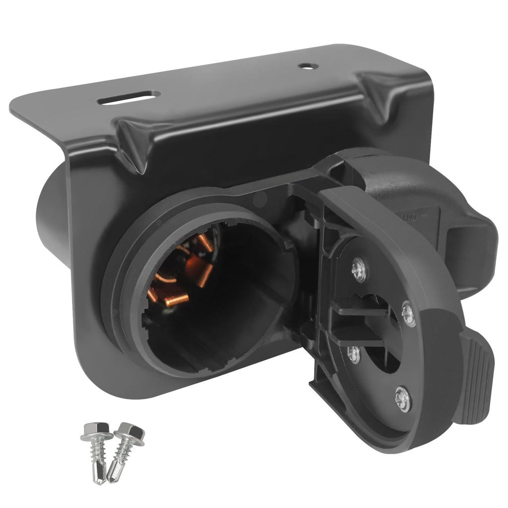 NeaLia Premium and Trailer Round Trailer Socket with Flat Replacement Truck Plug for Towing Pickup Hitch Wiring 7-Pin 4-Pin Connector, 7-Blade