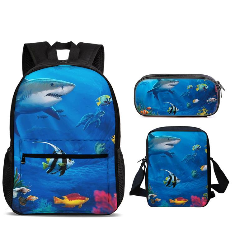 Mondo Subacqueo Zaino Portapenne Borsa a Spalla Set 3pz Versatile Cartone Animato Grande Capacità Ragazzo e Ragazza Scuola Compleanno Miglior Regalo