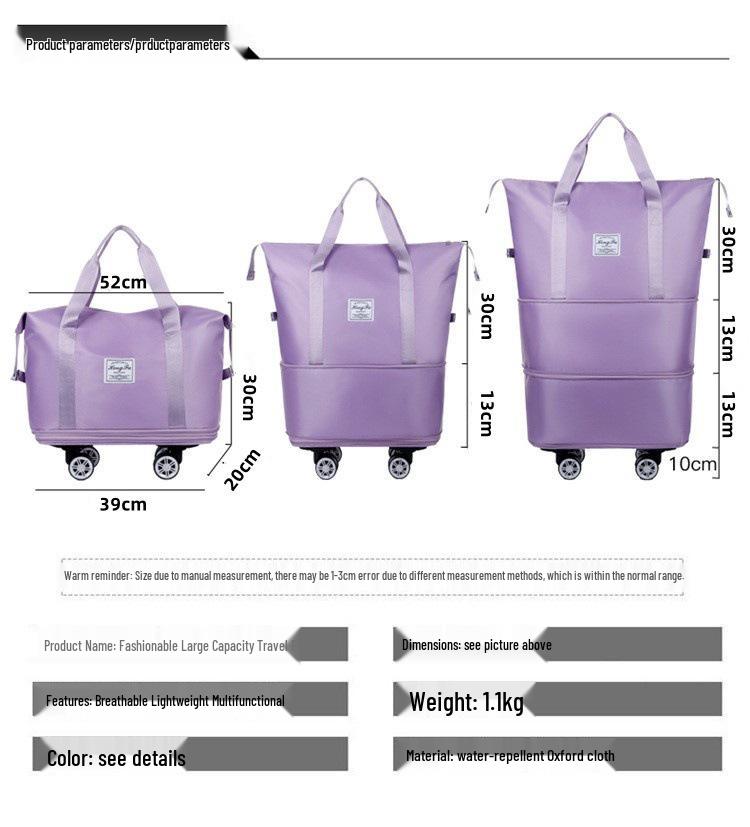 Unisex Expandable Large-Capacity Travel Duffel Bag with Wheels, Foldable Boarding Luggage for Business Trips and Shopping.