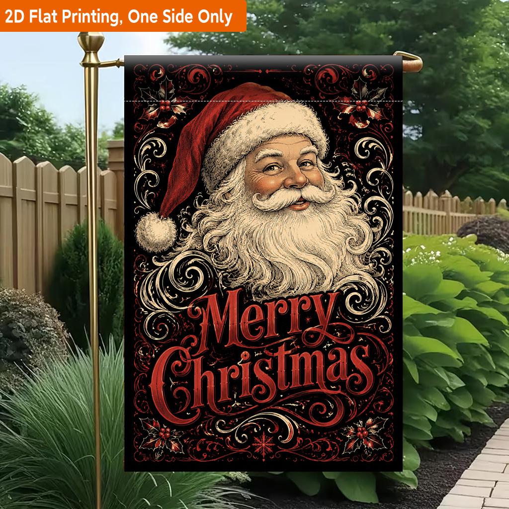 2D Flat, 2D Flat Printing Garden Flag 1pc, Christmas Cover Santa Design Durable Single-Sided Print Yard Flag, Garden & Home Holiday Decoration, 29.97x