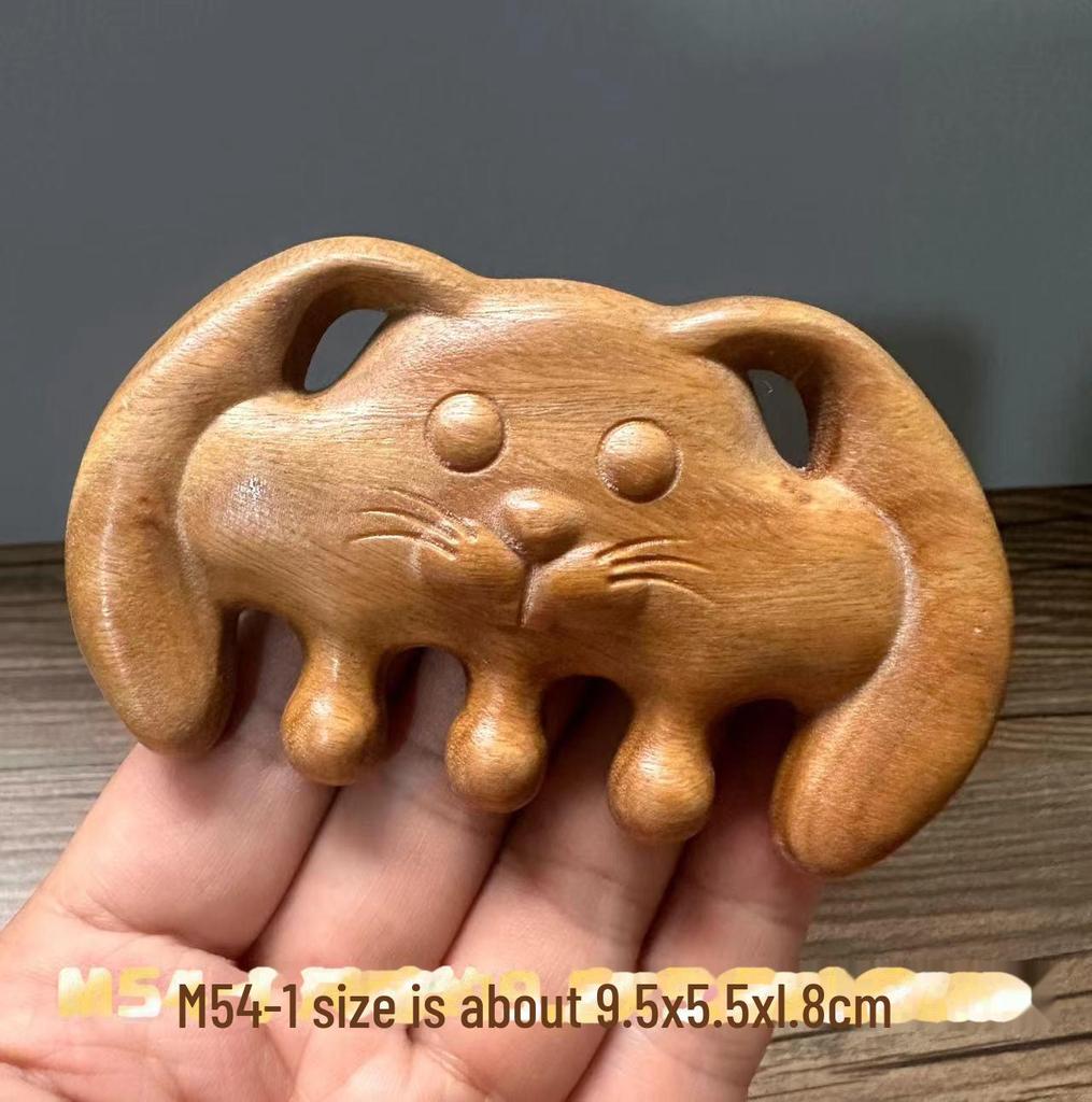 Green Sandalwood Carved Portable Scalp Massage Comb for Women