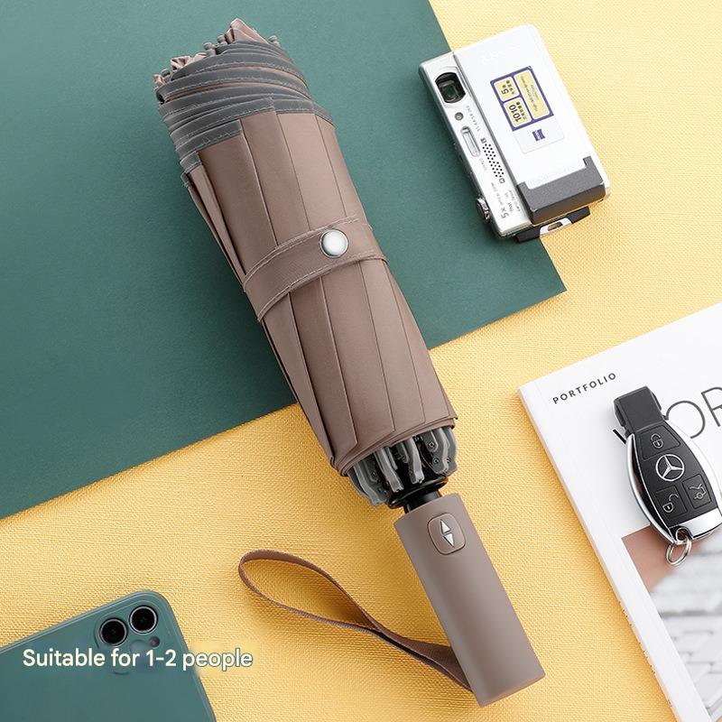 

High-end 10 Bone Automatic Umbrella Enlarged Thickened Windproof Rainproof Safety Reflective Edges Business Tri-fold Umbrella