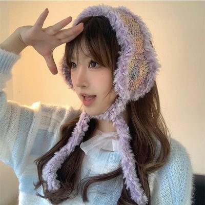Gestrickte Ohrenschützer mit allmählicher Farbänderung für Damen, Herbst und Winter, koreanischer Retro-Plüsch, warm, vielseitig, süße Riemenmütze