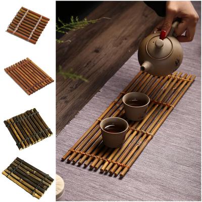 Multi-purpose Yellow Tea Ceremony Cup Mat Sqaure Rectangle Bamboo Heat Insulation Pad Handmade Craft Tea Mat Tea Curtain