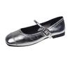 French with Skirt Mary Jane Shoes Women's Shoes 2025 Spring and Autumn New Korean Version Flat-bottomed Doudou Shoes Silver Small Leather Shoes